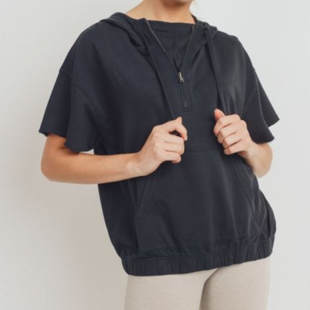 Short-Sleeved Terry Hoodie Pullover